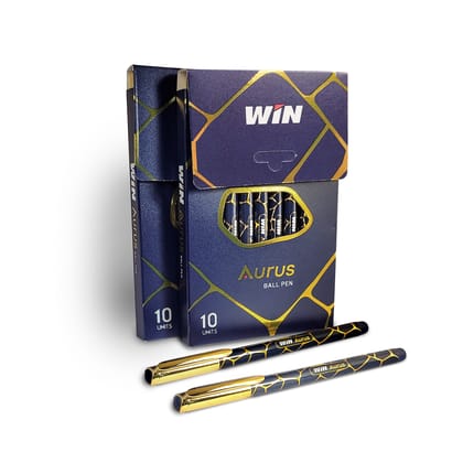 WIN Aurus Ball Pens | 20 Pens (10 Blue Ink & 10 Black Ink) | Gold Design Body | 0.7 mm Tip | Golden Finish Cap | Elastro Grip | Smooth Writing | Luxury Gift Set | Elite Pen For Corporate Purposes