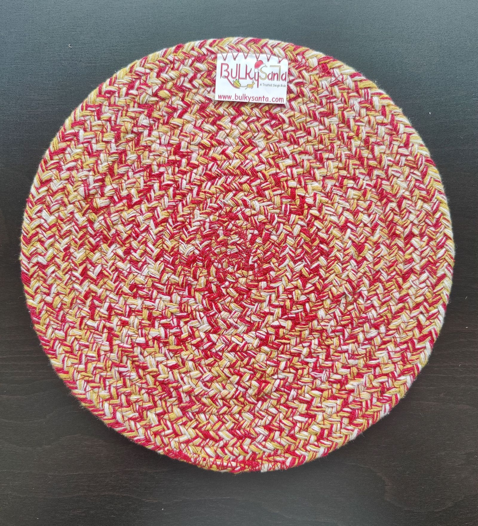 BulkySanta Cotton Place mats 22 cm (9") Round Table Mats, Heat Resistant, Reversible Use, Washable (RED-Yellow) (Pack of 1)