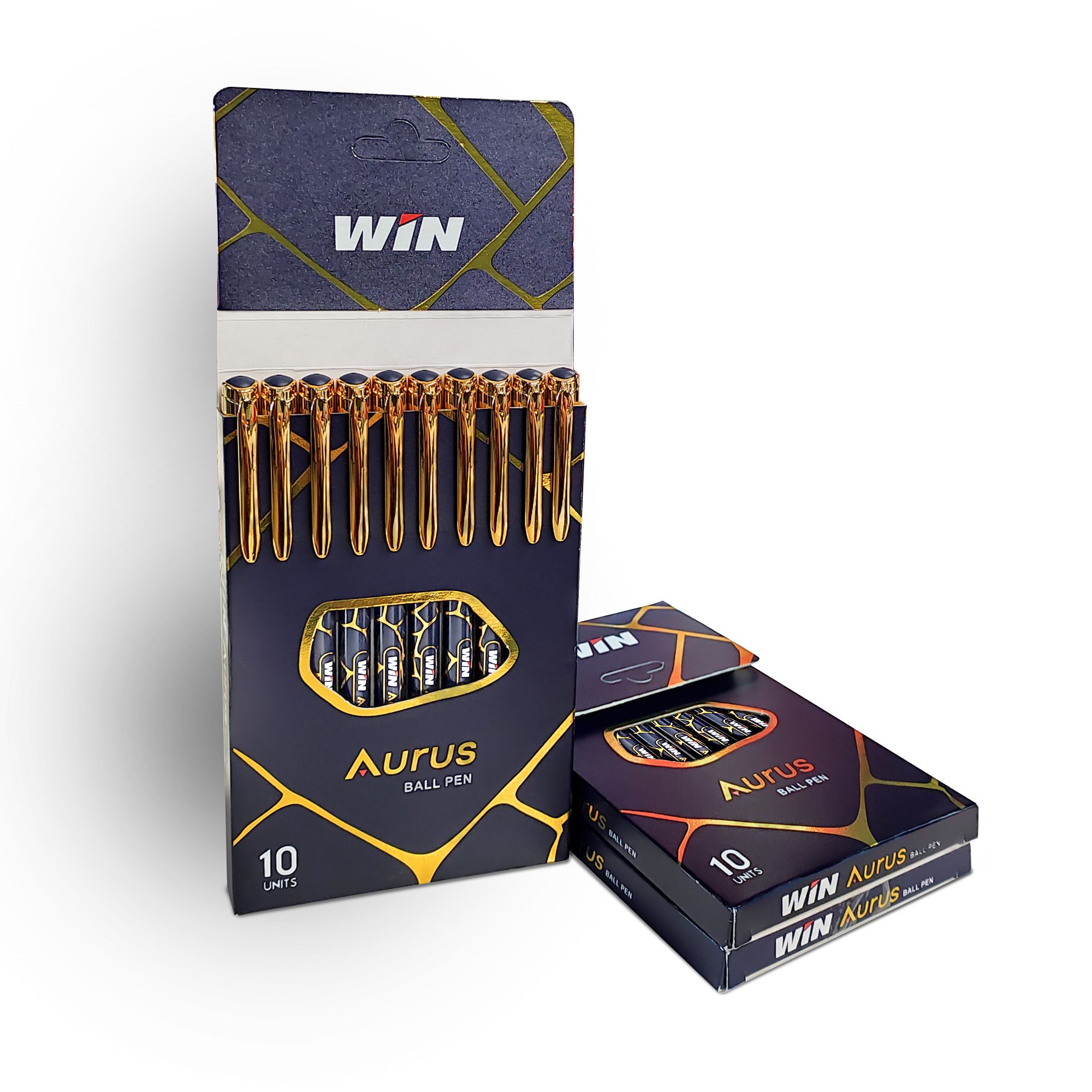 WIN Aurus Ball Pens | 20 Blue Ink Pens | Gold Design Body | 0.7 mm Tip | Golden Finish Cap | Comfortable Grip | Smooth Writing | Office Stationery | Premium