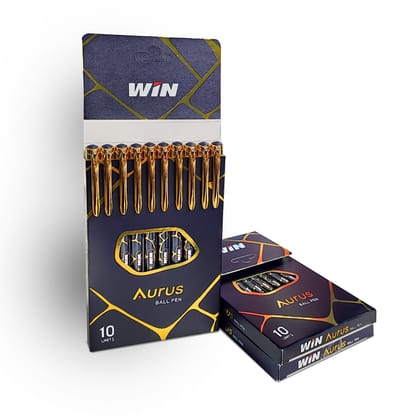 WIN Aurus Ball Pens | 30 Blue Ink Pens | Gold Design Body | 0.7 mm Tip | Golden Finish Cap | Elastro Grip | Smudge Free Writing | Long Lasting | Premium Gifting | Perfect For Professional Use