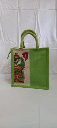  Handmade Jute Lunch Bag with Traditional Indian Art