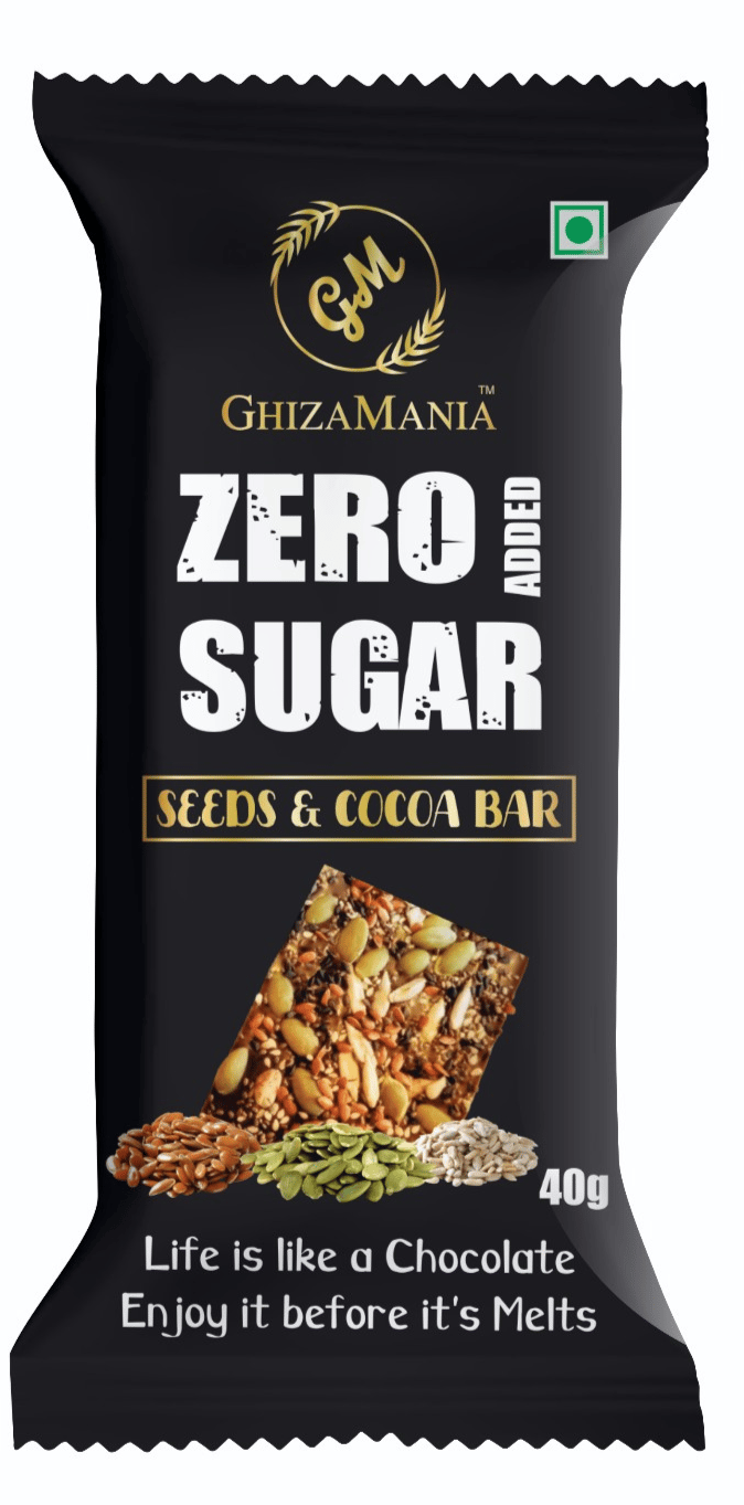 GHIZAMANIA SEEDS & COCOA ZERO ADDED SUGAR | 40g | PACK OF 1 | 50% DARK CHOCOLATE BAR | SUGAR FREE CHOCOLATE BAR | VEGAN & GLUTEN FREE CHOCOLATE BAR.