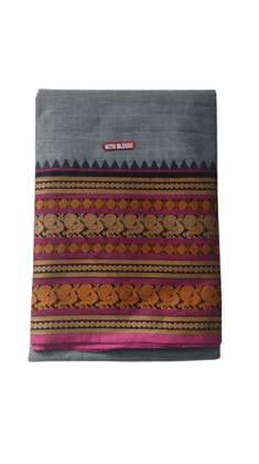 Vani Handlooms Pure cotton Saree- Grey colour with blowse piece