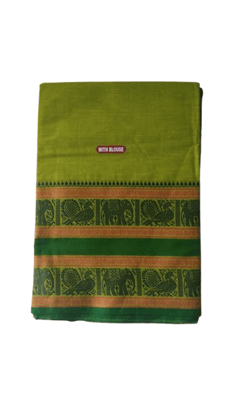 Vani Handlooms Pure cotton Saree- Garden green colour with blowse piece