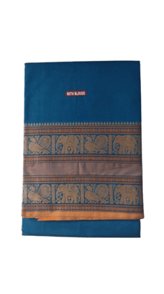 Vani Handlooms Pure cotton Saree- azure colour with blowse piece