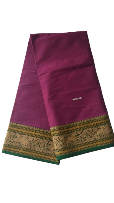 Vani Handlooms Pure cotton Saree- Wine berry  colour with blowse piece