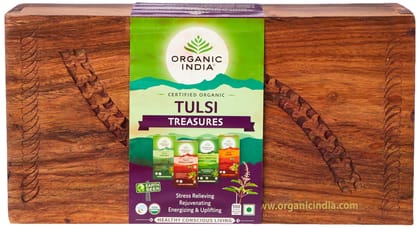 ORGANIC INDIA Tulsi Wooden Gift Box-100 Black Tea Bags,200 Grams