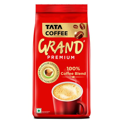 Tata Coffee Grand Premium Instant Coffee, 200g Pouch, Powder Bag/Pouch, With Flavour Locked Decoction Crystals, Flavoured Soluble Coffee Powder, Rich Aroma & Great Taste