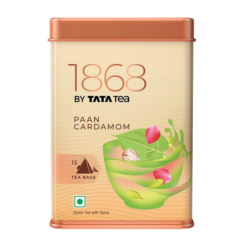 1868 by Tata Tea Paan Cardamom Tea Bags, Natural Paan Flavoured Tea, Green Tea with Sweet Mix Flavours & Cardamom, 15 Tea Bags