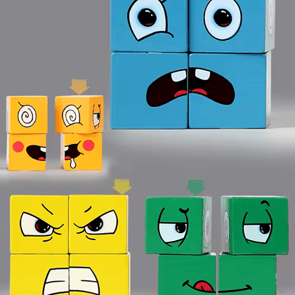 Wooden Cube face Changing Game for Kids | Expressions Matching Block Puzzle Toy, Preschool Educational Learning Activities Game for Boys, Girls, Adults etc. Age above 3+ Years