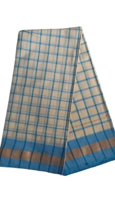 Vani Handlooms Pure cotton Saree - lory white and pecock blue checks colour with blouse piece