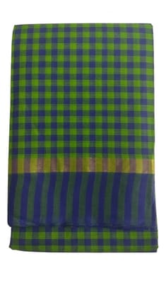 Vani Handlooms Pure cotton Saree - Vibrant Green And Blue colour with blouse piece