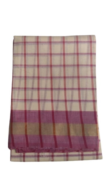 Vani Handlooms Pure cotton Saree - Creem and red checks colour with blouse piece