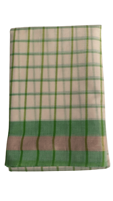 Vani Handlooms Pure cotton Saree - White & Green Checks colour with blouse piece