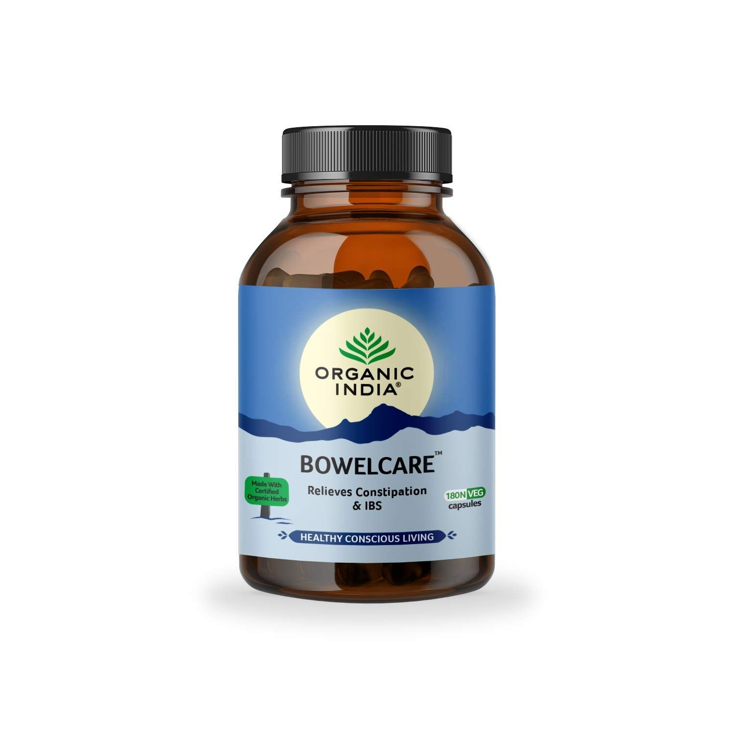 Organic India Bowelcare Relieves Constipation and Irritable Bowel Syndrome Ayurvedic Capsules || Improves Peristalsis || Normalizes Digestion and Elimination || Improves Peristalsis - 180 Capsules