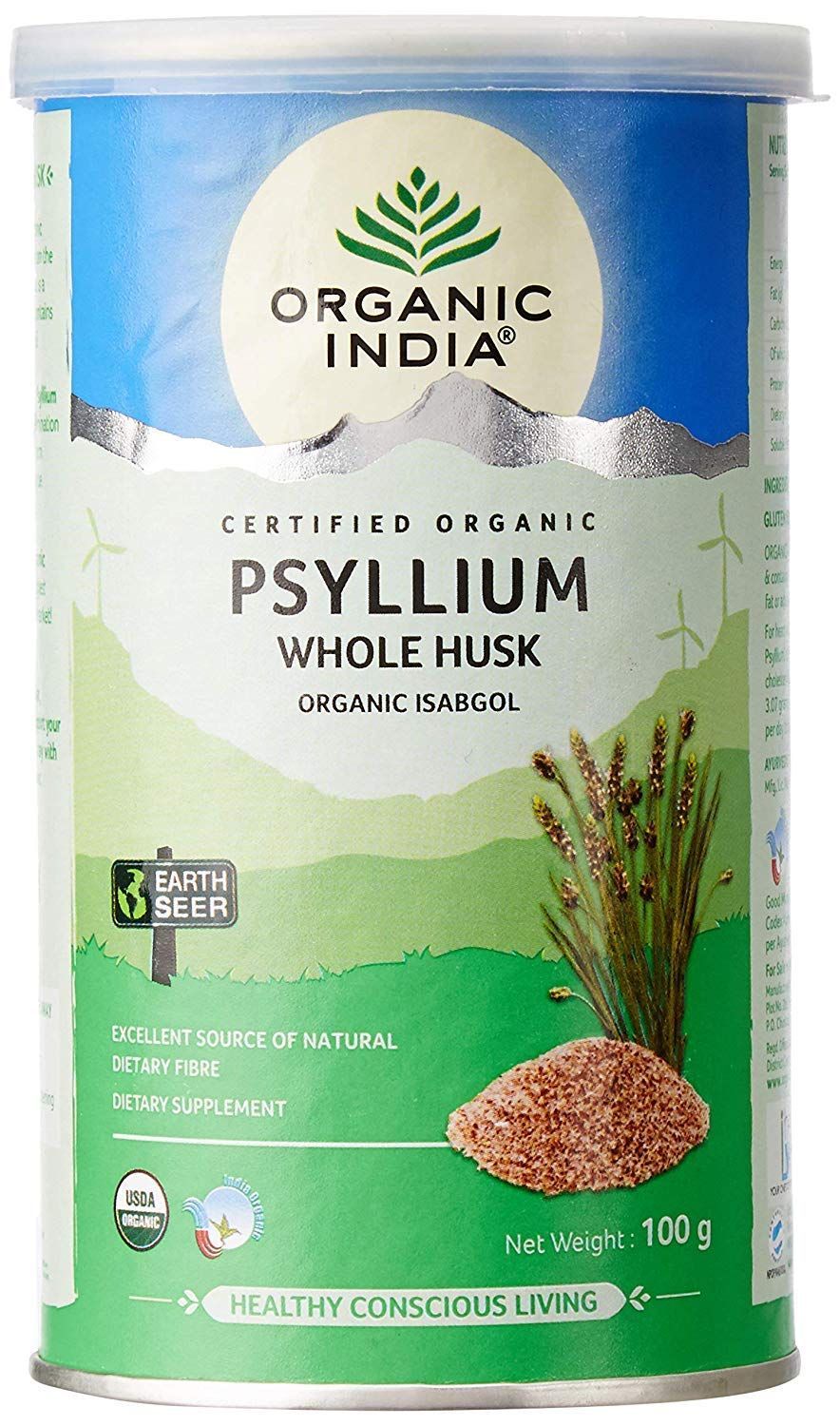 Organic India Pshyllium Whole Husk || Isabgol || 100Gm (Pack Of 2)