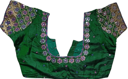 Ready Made Blouse -  Green and Pink Mirror Work Blouse