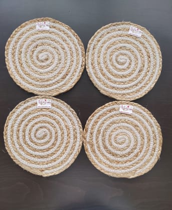 CBulkySanta Cotton Place mats 22 cm (9") Round Table Mats, Heat Resistant, Reversible Use, Washable (Cotton-Jute) (Pack of 4)