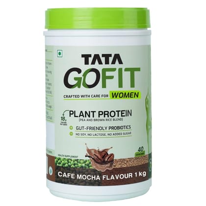 Tata GoFit Plant Protein Powder, Pea & Brown Rice Blend, 18g Protein, Cafe Mocha Flavour, 1kg (40 Serves), No Soy, No Lactose, No Added Sugar, Vegan