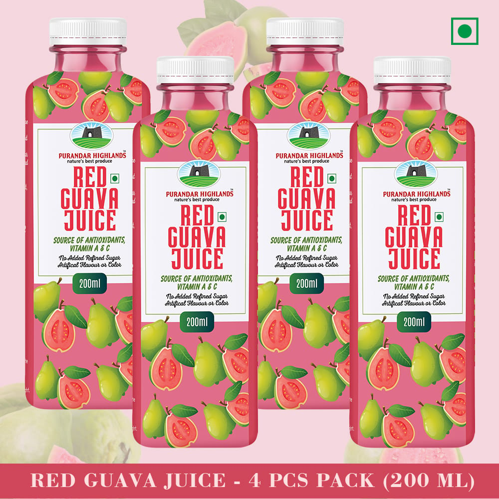 Red Guava Juice by Purandar Highlands - Nature's Best Produce - 200 ml - Pack of 4