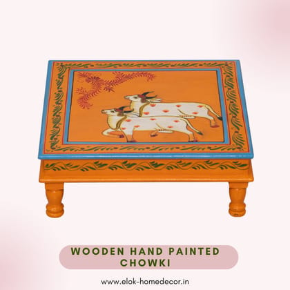 Hand painted pichwai art orange color chowki / Bajot