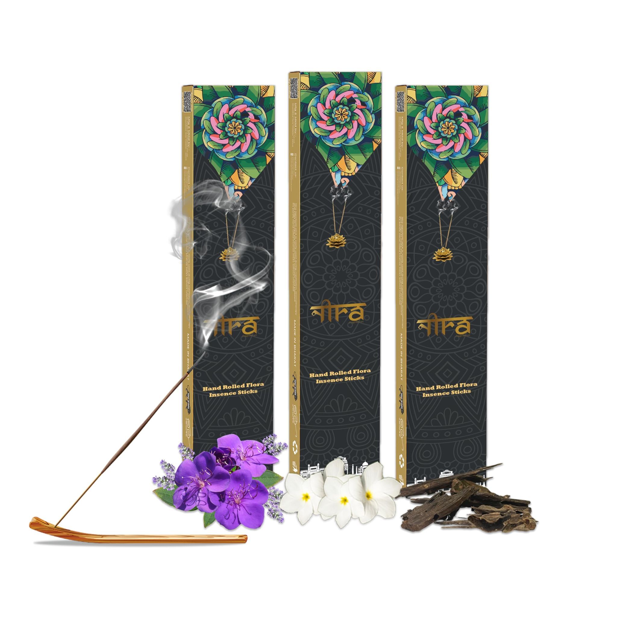 NIRA Fragrances Lavender, Oudh and Nagchampa Fragrance 120 Incense Stick Combo 100% Natural & Organic Cow Dung Handmade Agarbatti Best for Morning and Evening Pooja, Meditation, and Aromatherapy, Yoga