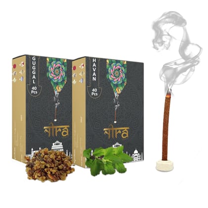 NIRA Fragrances Natural & Organic Havan & Guggal Long Lasting Fragrance Cow Dung Dhoop Sticks for Pooja 100 Pices Bambooless charcoal free Incense Sticks for Ideal for Prayers Free Dhup Stick Stand