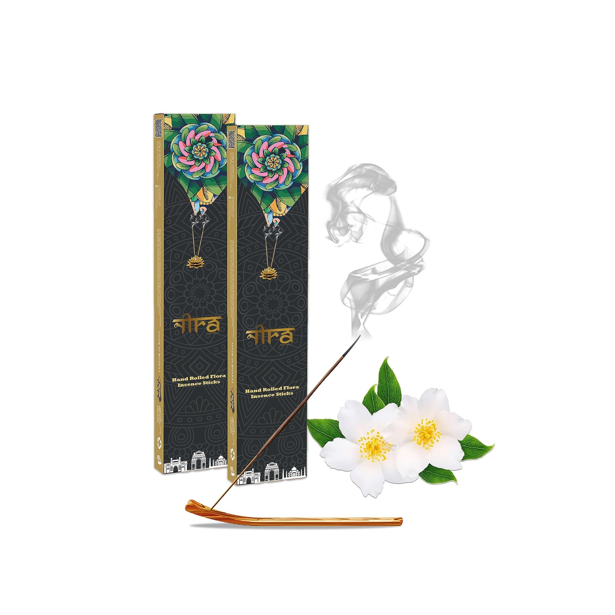 NIRA Fragrances Jasmine Fragrance 80 Incense Stick Combo 100% Natural & Organic Cow Dung Handmade Agarbatti Best for Morning and Evening Pooja, Meditation, and Aromatherapy, Yoga