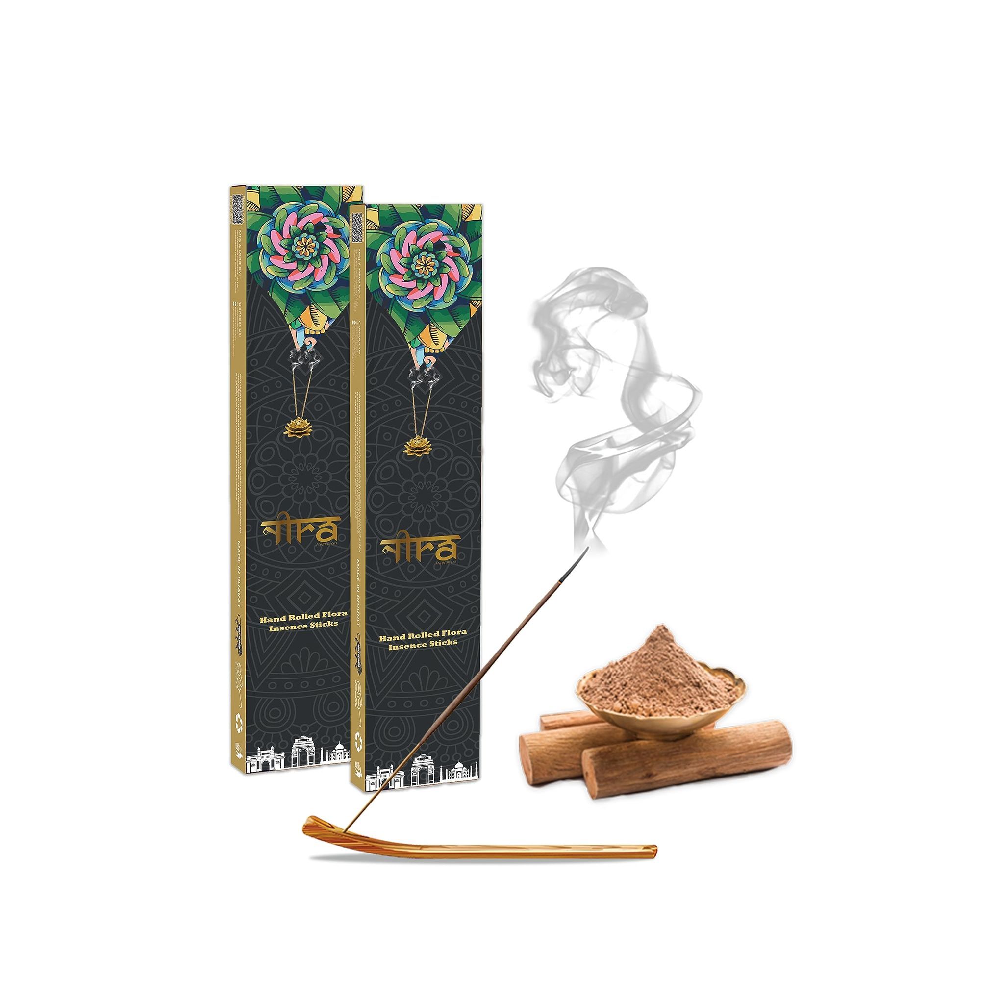 NIRA Fragrances Sandalwood Fragrance 80 Incense Stick Combo 100% Natural & Organic Cow Dung Handmade Agarbatti Best for Morning and Evening Pooja, Meditation, and Aromatherapy, Yoga