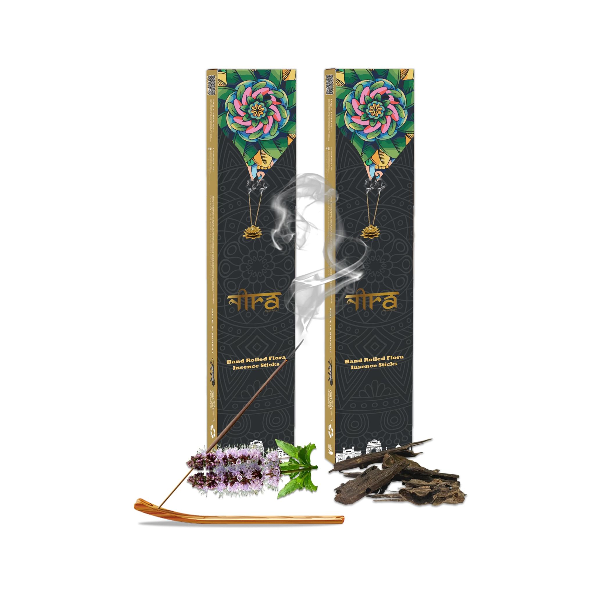 NIRA Fragrances Oudh & Patchouli Fragrance 80 Incense Stick Combo 100% Natural & Organic Cow Dung Handmade Agarbatti Best for Morning and Evening Pooja, Meditation, and Aromatherapy, Yoga