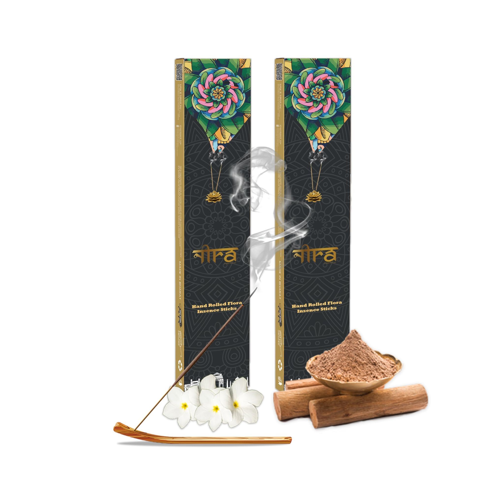 NIRA Fragrances Sandalwood & Nag Champa Fragrance 80 Incense Stick Combo 100% Natural & Organic Cow Dung Handmade Agarbatti Best for Morning and Evening Pooja, Meditation, and Aromatherapy, Yoga