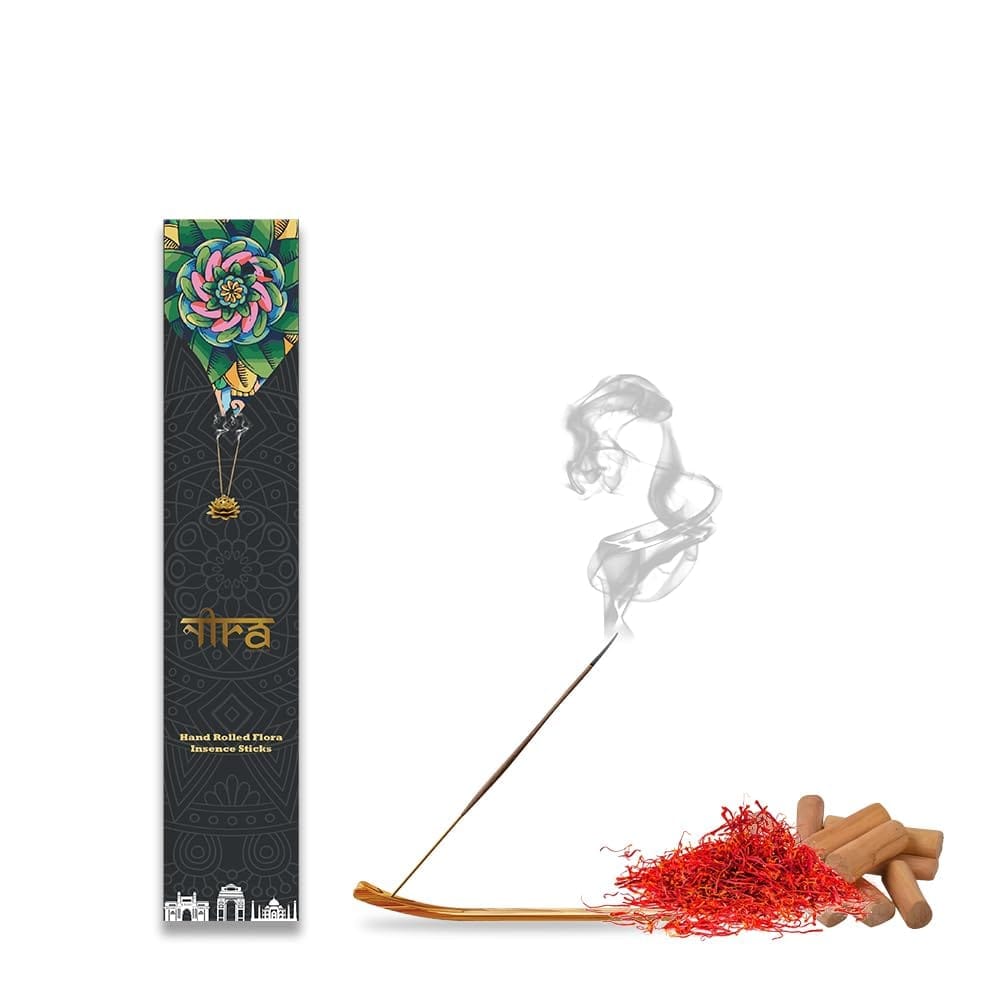 NIRA Fragrances Kesar Chandan Fragrance 40 Incense Stick Combo 100% Natural & Organic Cow Dung Handmade Agarbatti Best for Morning and Evening Pooja, Meditation, and Aromatherapy, Yoga