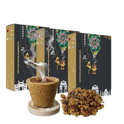 Nira Fragrances Guggal Incense sambrani Cups I 36 Havan Pcs + 1 Free Stand I Natural Cow Dung Dhoop Havan Cup I Dhuni for Pooja I Organic Fragrance