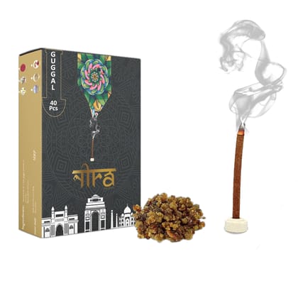 NIRA Fragrances Natural & Organic Guggal Long Lasting Fragrance Cow Dung Dhoop Sticks for Pooja 40 Pices Bambooless charcoal free Incense Sticks for Ideal for Prayers Free Dhup Stick Stand