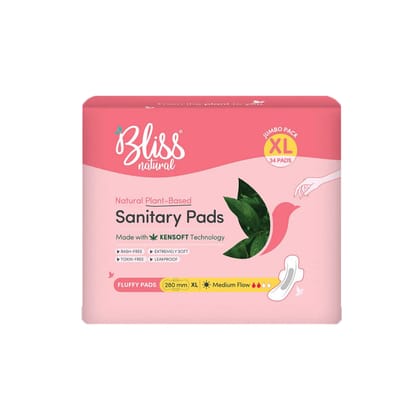 Bliss Natural Organic Ultra Soft Jumbo Sanitary Pads | XL- Size  34 Pads For Women