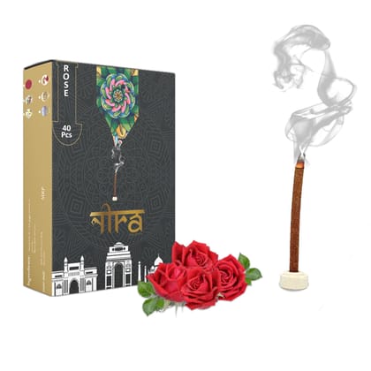 NIRA Fragrances Natural & Organic RoseLong Lasting Fragrance Cow Dung Dhoop Sticks for Pooja 40 Pices Bambooless charcoal free Incense Sticks for Ideal for Prayers Free Dhup Stick Stand