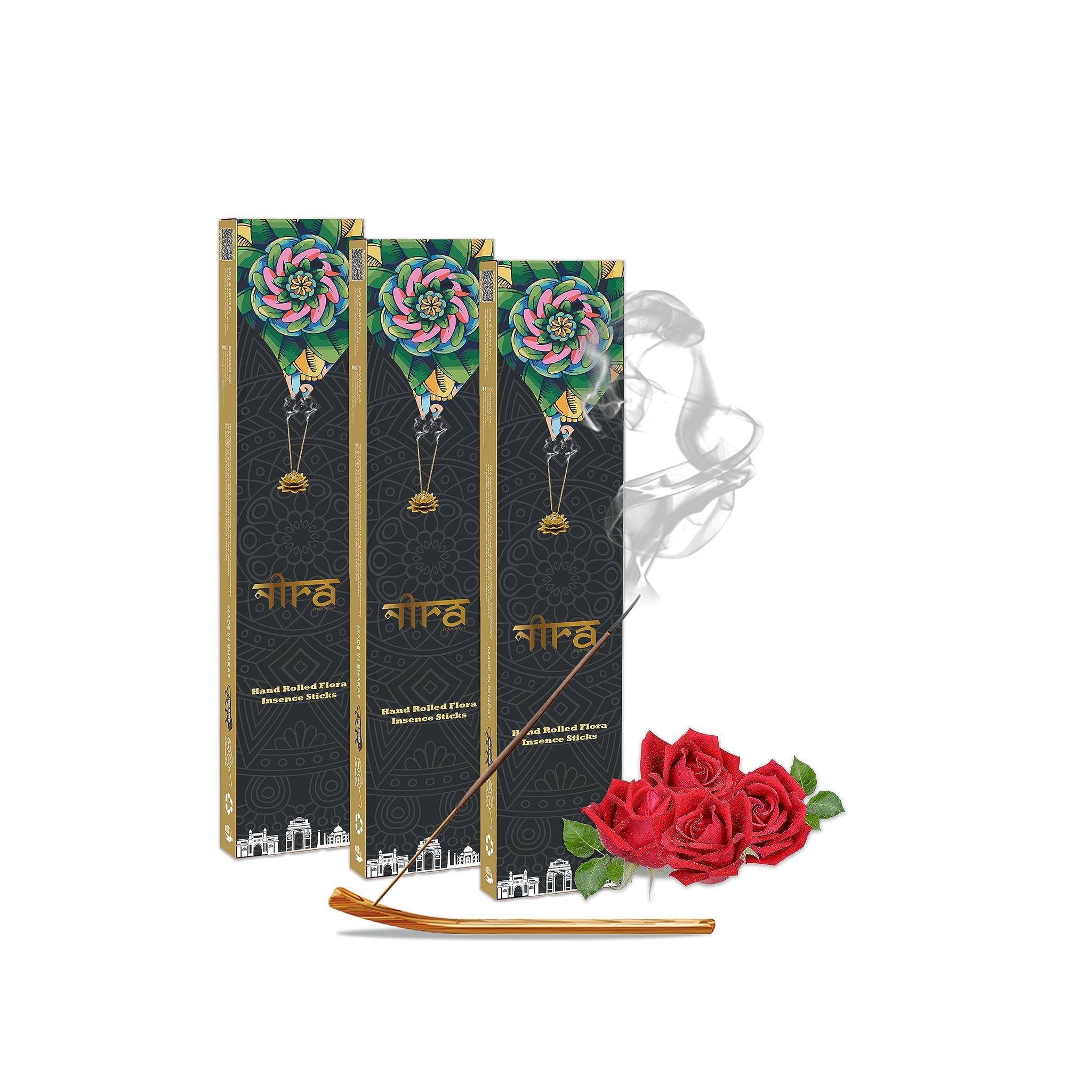 NIRA Fragrances RoseFragrance 120 Incense Stick Combo 100% Natural & Organic Cow Dung Handmade Agarbatti Best for Morning and Evening Pooja, Meditation, and Aromatherapy, Yoga