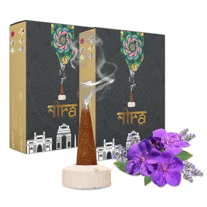 Nira Fragrances Natural Cow Dung Incense Cones |100 Organic Dhoop Cones with Lavender Fragrances | Best for Pooja, Meditation, and Aromatherapy | Free Dhoop Stand Included