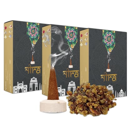 Nira Fragrances Natural Cow Dung Incense Cones |150 Organic Dhoop Cones with Guggal Fragrances | Best for Pooja, Meditation, and Aromatherapy | Free Dhoop Stand Included