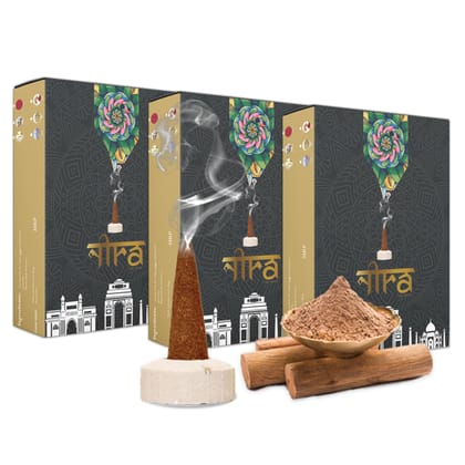 Nira Fragrances Natural Cow Dung Incense Cones |150 Organic Dhoop Cones with Sandalwood Fragrances | Best for Pooja, Meditation, and Aromatherapy | Free Dhoop Stand Included