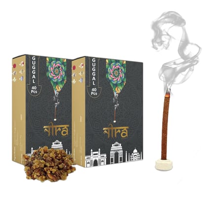 NIRA Fragrances Natural & Organic Guggal Long Lasting Fragrance Cow Dung Dhoop Sticks for Pooja 80 Pices Bambooless charcoal free Incense Sticks for Ideal for Prayers Free Dhup Stick Stand