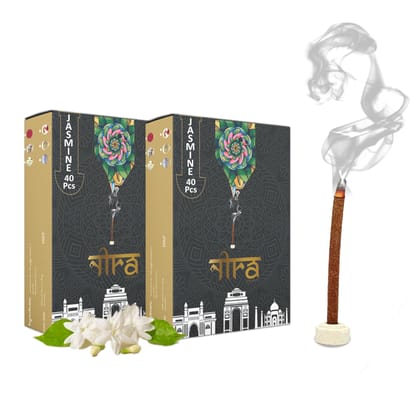 NIRA Fragrances Natural & Organic Jasmine Long Lasting Fragrance Cow Dung Dhoop Sticks for Pooja 80 Pices Bambooless charcoal free Incense Sticks for Ideal for Prayers Free Dhup Stick Stand