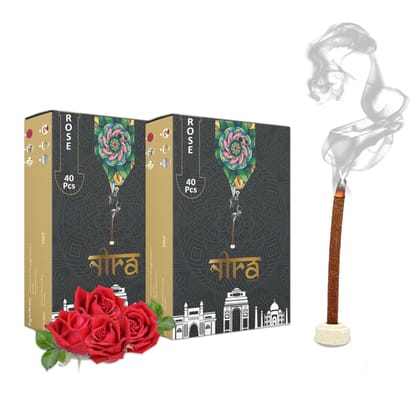 NIRA Fragrances Natural & Organic Rose Long Lasting Fragrance Cow Dung Dhoop Sticks for Pooja 80 Pices Bambooless charcoal free Incense Sticks for Ideal for Prayers Free Dhup Stick Stand