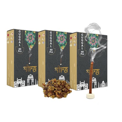 NIRA Fragrances Natural & Organic Guggal Long Lasting Fragrance Cow Dung Dhoop Sticks for Pooja 120 Pices Bambooless charcoal free Incense Sticks for Ideal for Prayers Free Dhup Stick Stand