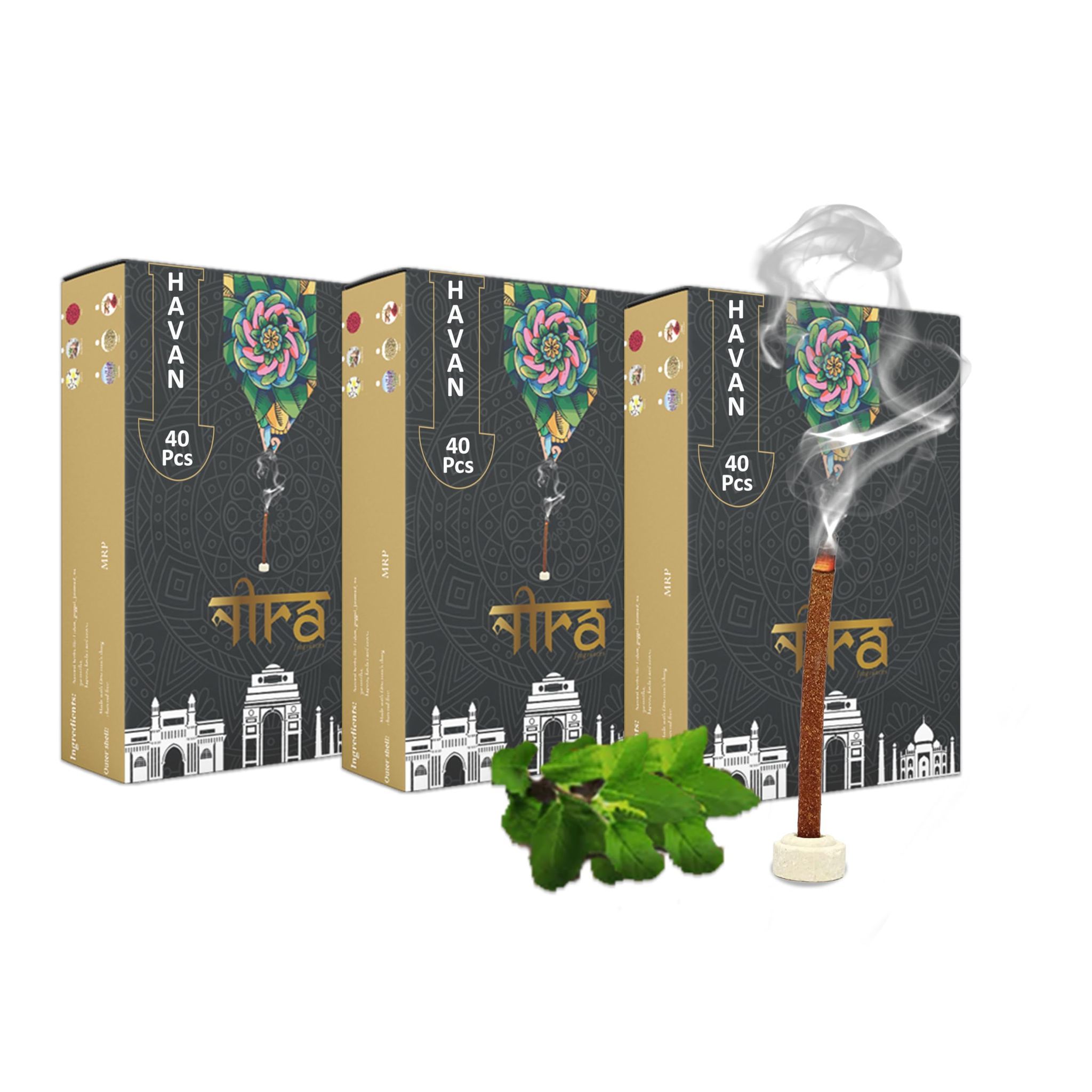 NIRA Fragrances Natural & Organic Haven Long Lasting Fragrance Cow Dung Dhoop Sticks for Pooja 120 Pices Bambooless charcoal free Incense Sticks for Ideal for Prayers Free Dhup Stick Stand