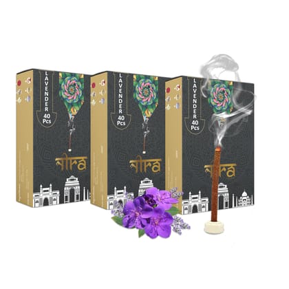 NIRA Fragrances Natural & Organic Lavender Long Lasting Fragrance Cow Dung Dhoop Sticks for Pooja 120 Pices Bambooless charcoal free Incense Sticks for Ideal for Prayers Free Dhup Stick Stand