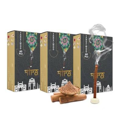 NIRA Fragrances Natural & Organic Sandalwood Long Lasting Fragrance Cow Dung Dhoop Sticks for Pooja 120 Pices Bambooless charcoal free Incense Sticks for Ideal for Prayers Free Dhup Stick Stand