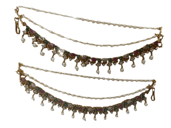 Indian Traditional Gold Covering Maang Tikka with Pearls and Beads