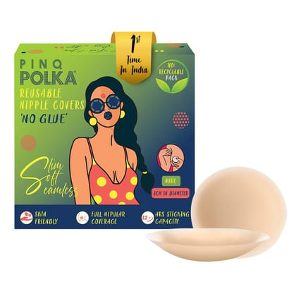 PINQ POLKA NO GLUE Reusable Nipple Covers For Women I Pasties I Ultra Thin I NUDE Colour 2 Pcs