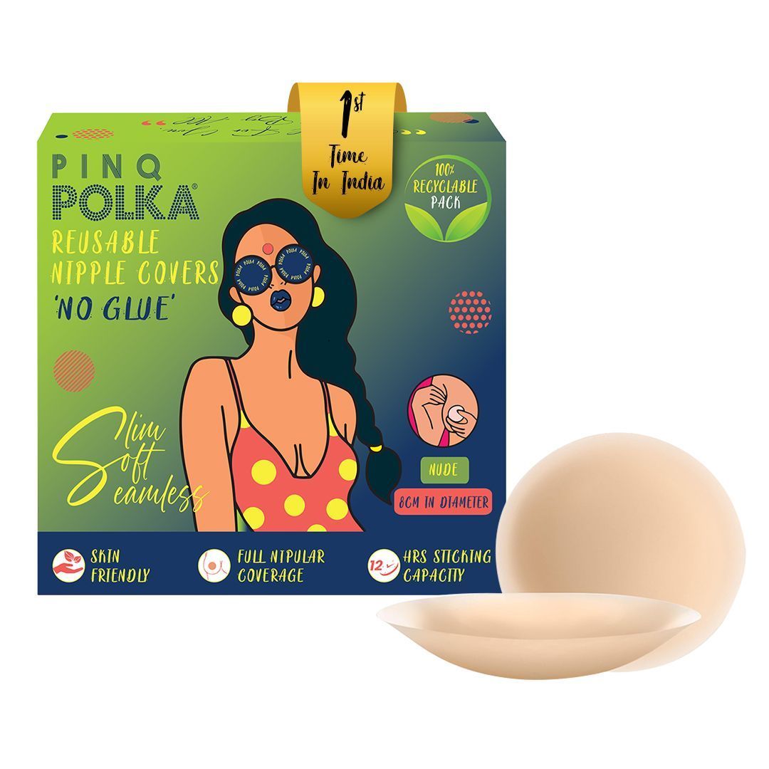 PINQ POLKA NO GLUE Reusable Nipple Covers For Women I Pasties I Ultra Thin I NUDE Colour 2 Pcs